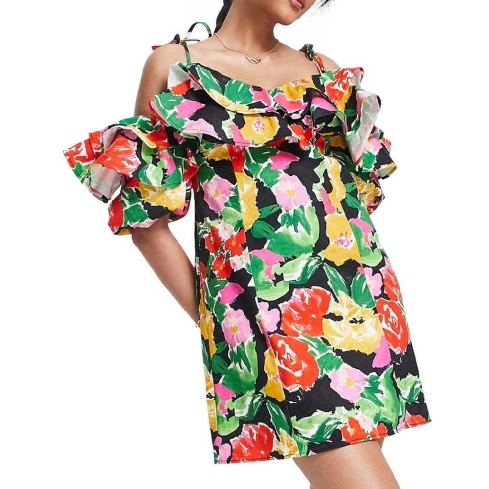 Topshop floral ruffle mini dress